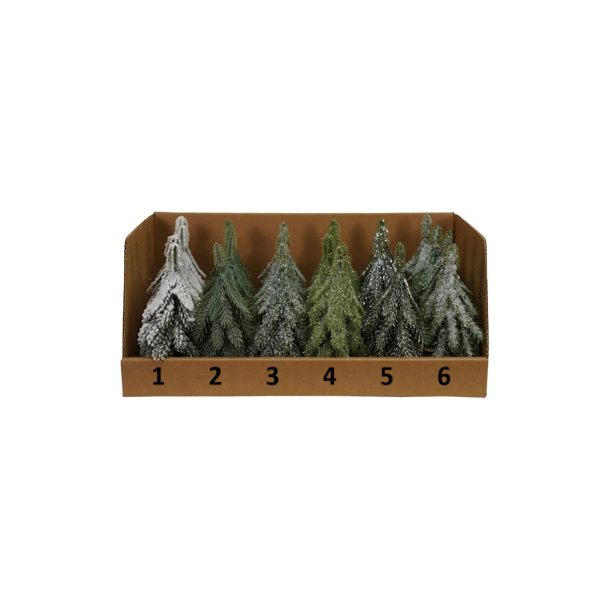 Faux Evergreen Trees with Natural Wood Slice Bases, Feathered Farmhouse