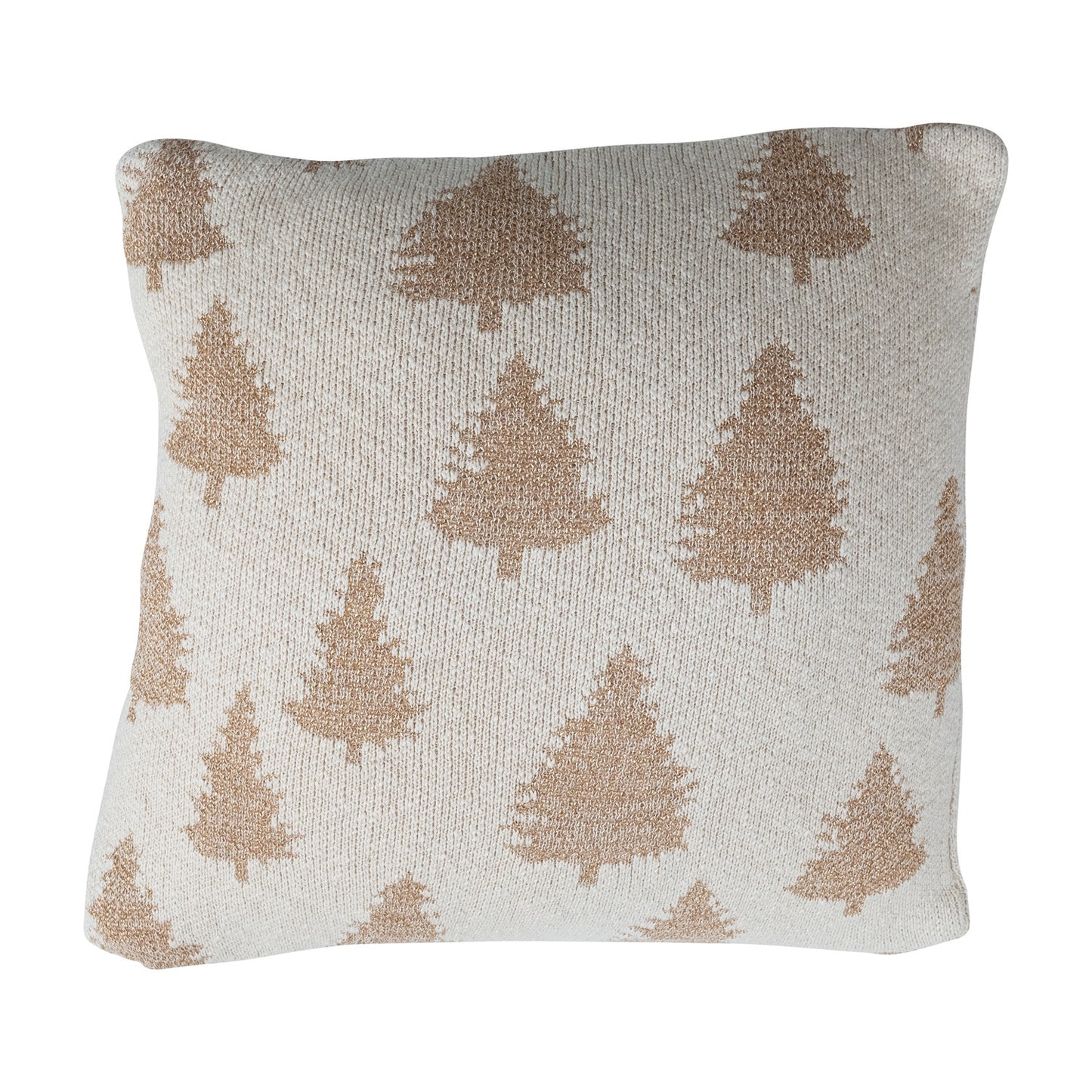 20" Square Cotton Knit Pillow with Trees & Metallic Gold Thread, Feathered Farmhouse