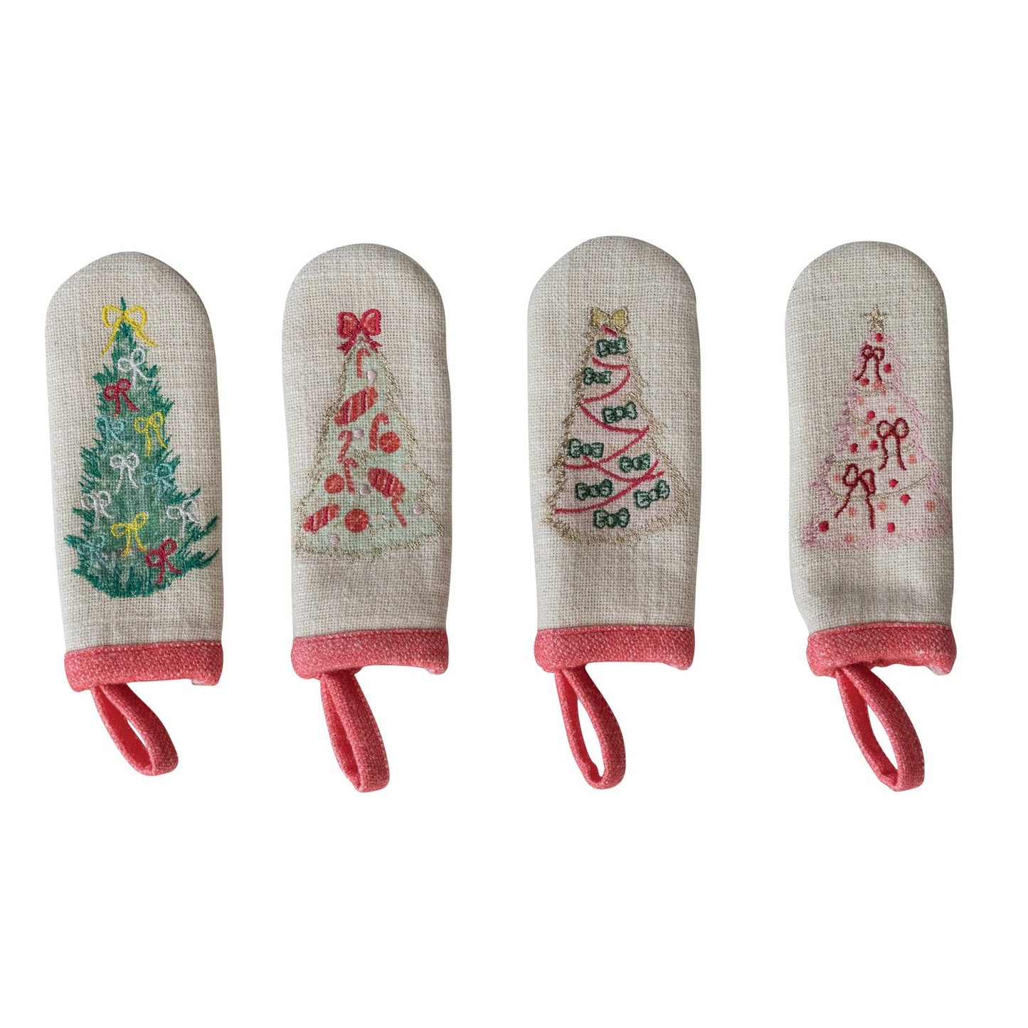 Pot Handle Cover with Embroidered Christmas Tree, Feathered Farmhouse