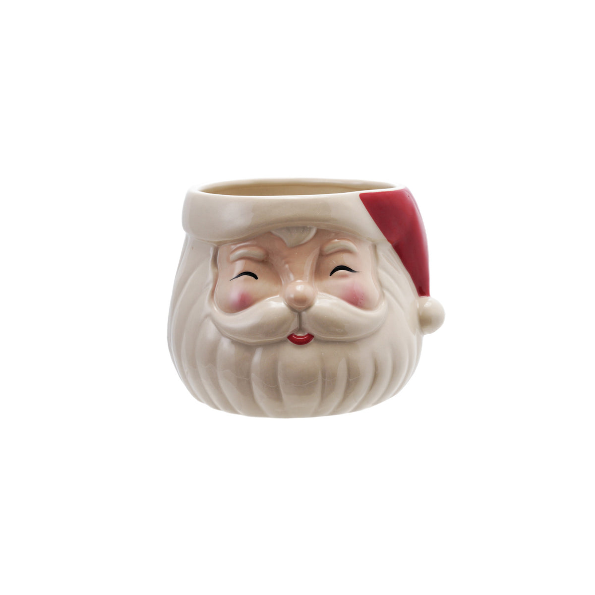 Stoneware Santa Head Shaped Planter, Feathered Farmhouse