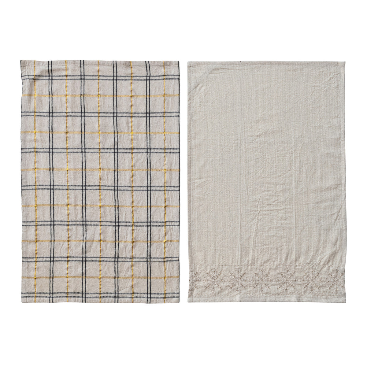 Woven Tea Towels with Embroidery & Beads, Feathered Farmhouse