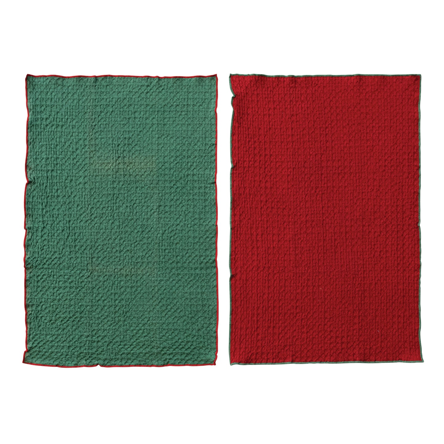 Cotton Waffle Weave Tea Towel with Colored Stitched Edge, Feathered Farmhouse