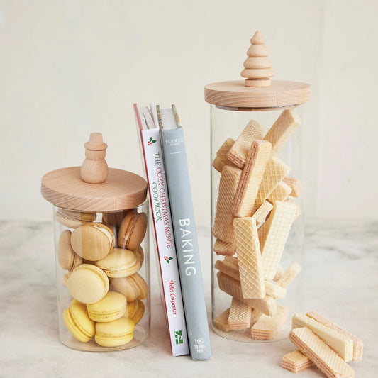 Glass Canister with Wood Lid & Decorative Knob, Feathered Farmhouse