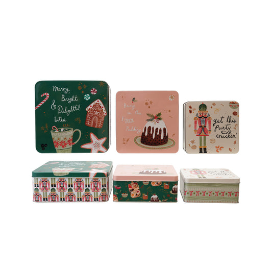 Embossed Tin with Lid & Holiday Treats, Feathered Farmhouse