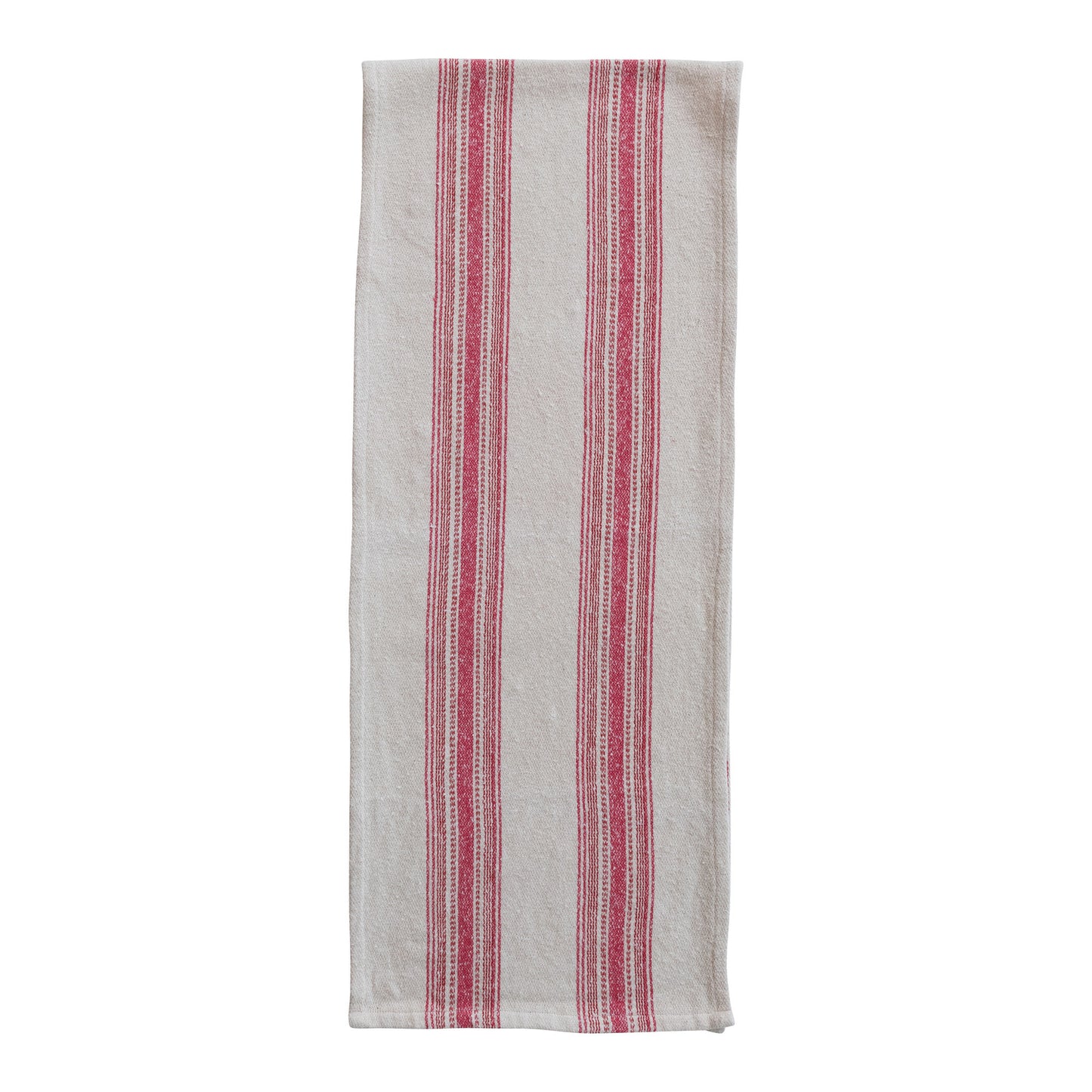 Woven Cotton Flour Sack Table Runner with Stripes, Feathered Farmhouse