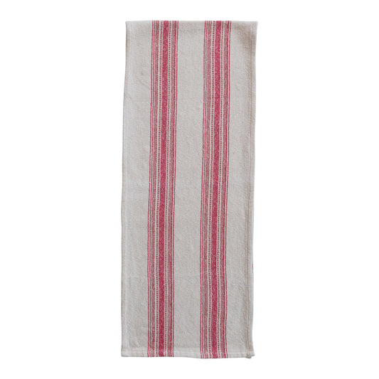 Woven Cotton Flour Sack Table Runner with Stripes, Feathered Farmhouse