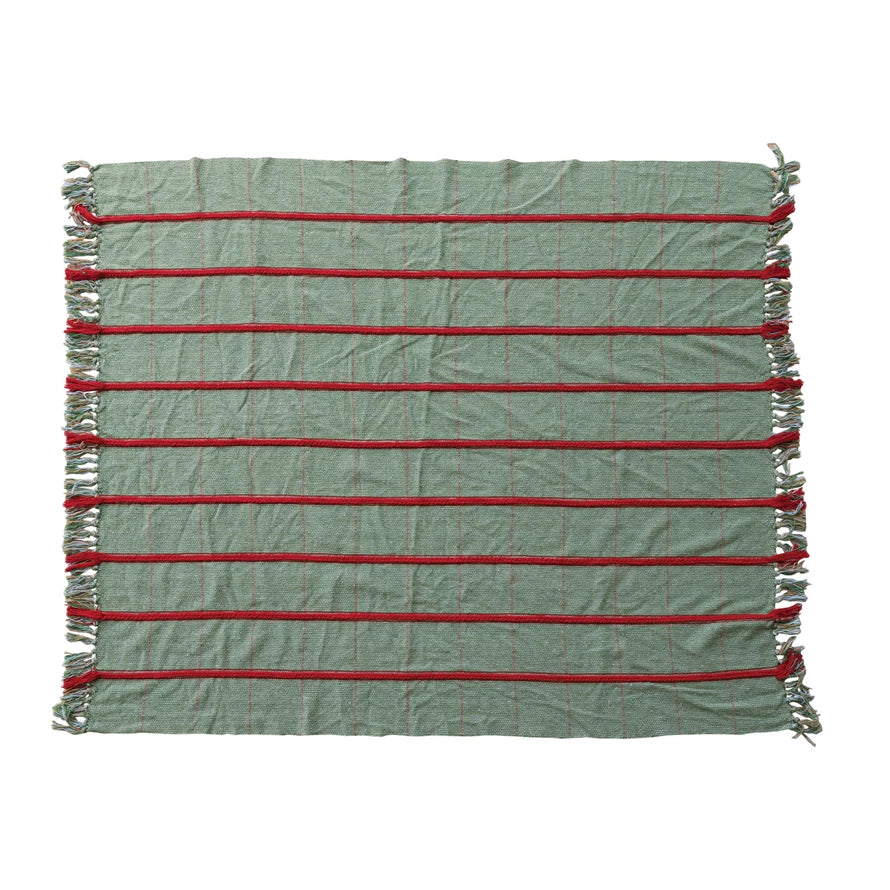 Throw with Braided Embroidery & Fringe, Feathered Farmhouse