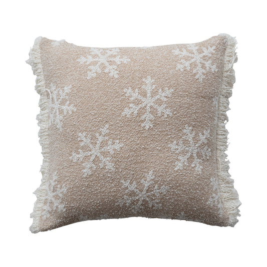 Square Recycled Fabric Jacquard Two-Sided Pillow Fringe, Feathered Farmhouse