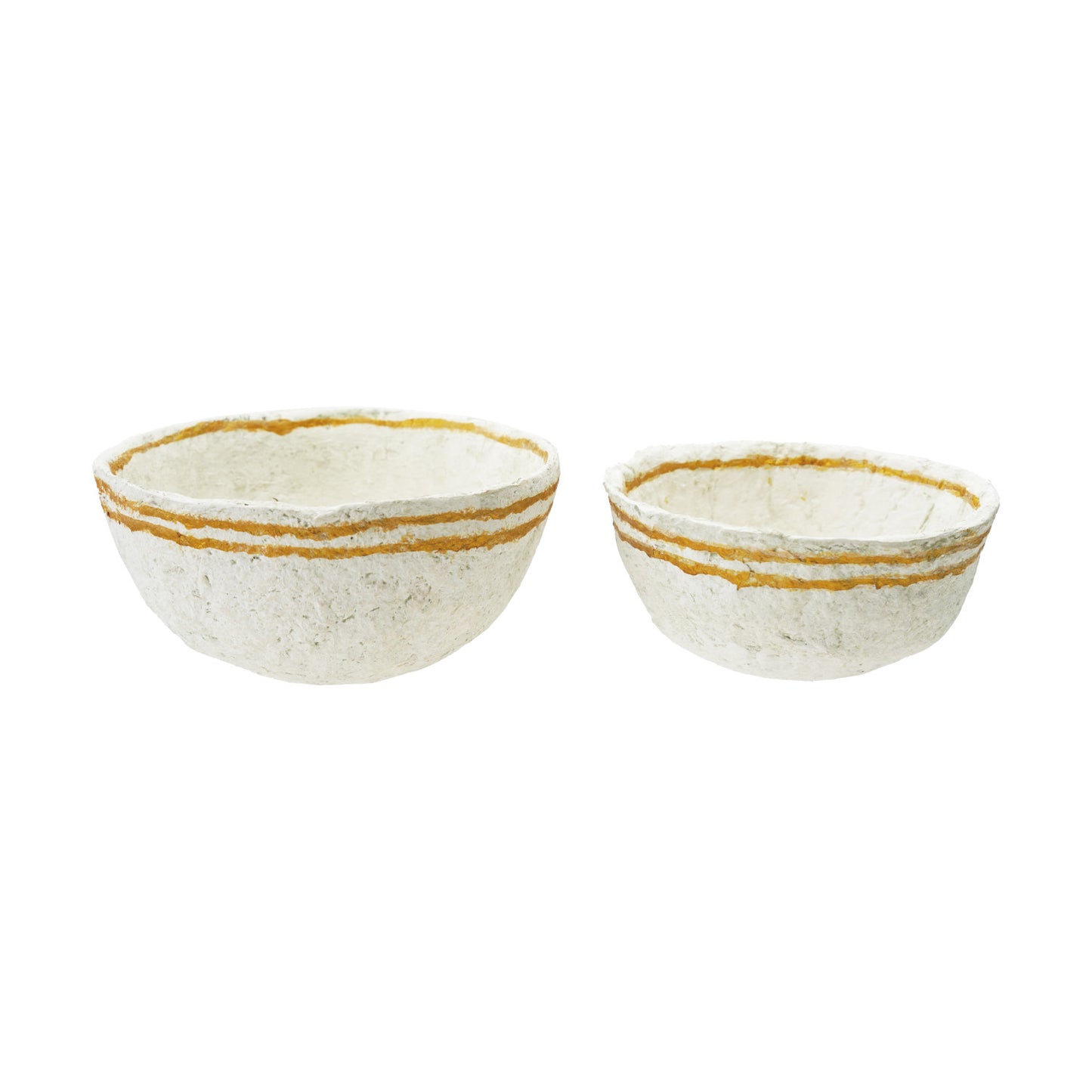 Decorative Metal & Paper Mache Bowls with Gold Color Stripes, Feathered Farmhouse