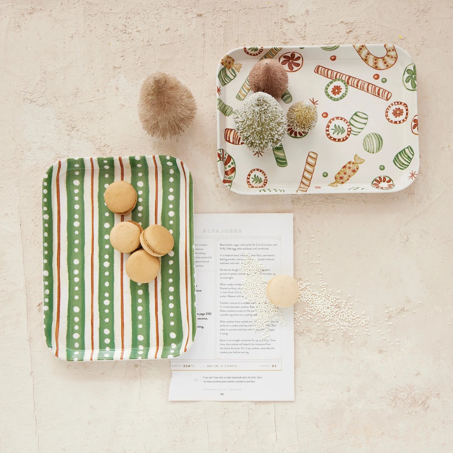 Bamboo Fiber Tray with Holiday Pattern, Feathered Farmhouse