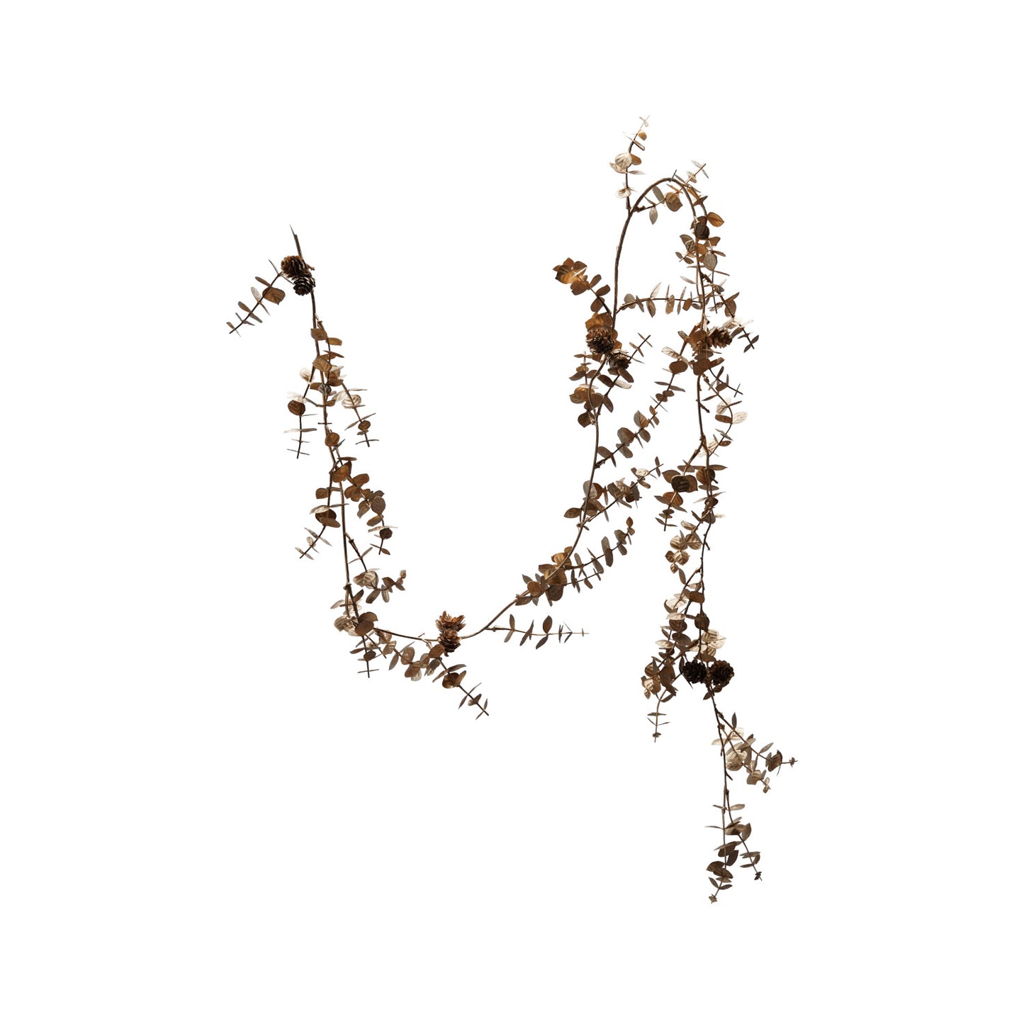 Faux Eucalyptus Garland with Pinecones Gold Finish, Feathered Farmhouse