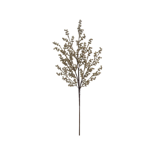 Faux Berry Stem Antique Silver Finish, Feathered Farmhouse