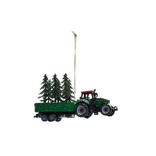 Plastic Tractor Ornament with Glitter Trees, Feathered Farmhouse