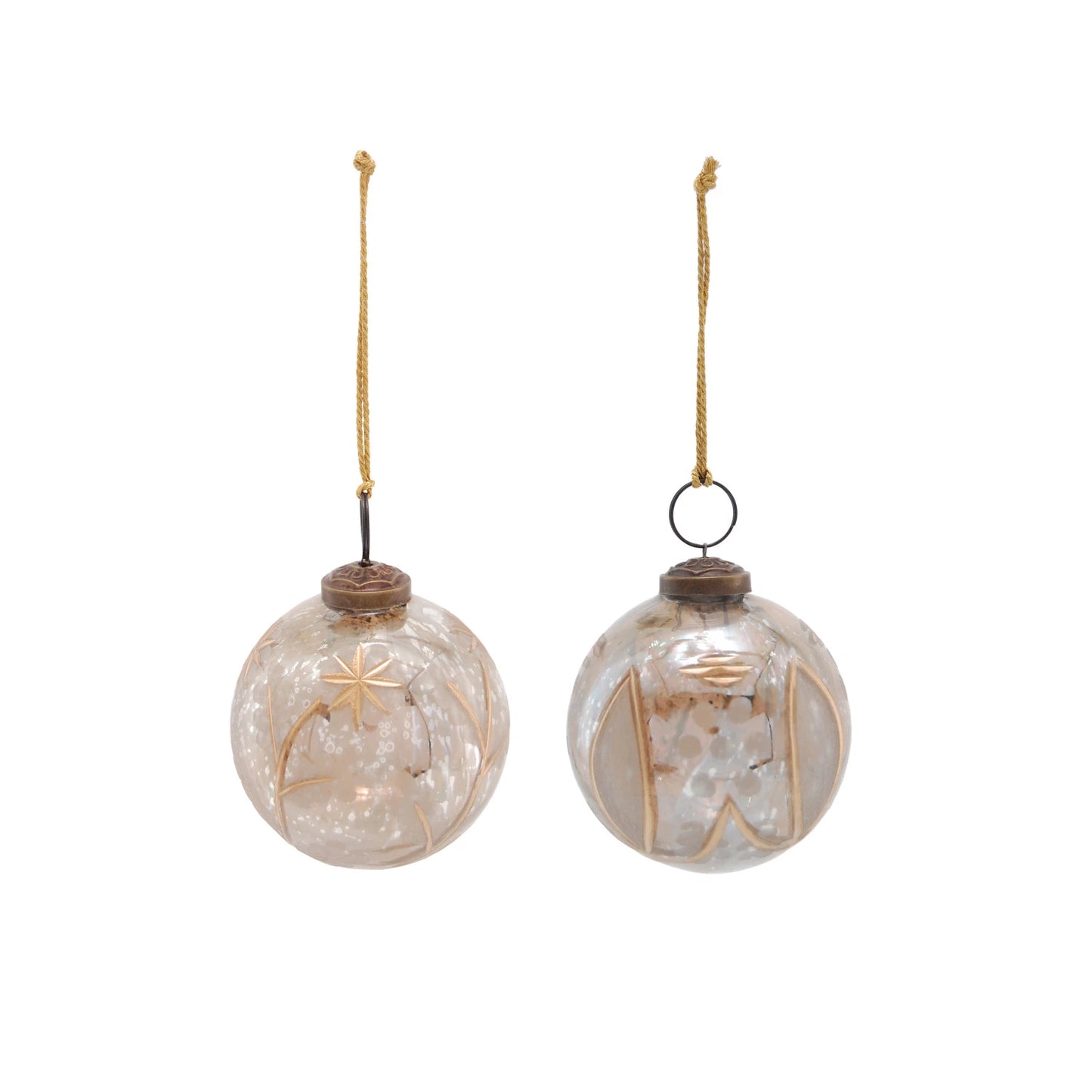 Etched Mercury Glass Ornament, Feathered Farmhouse