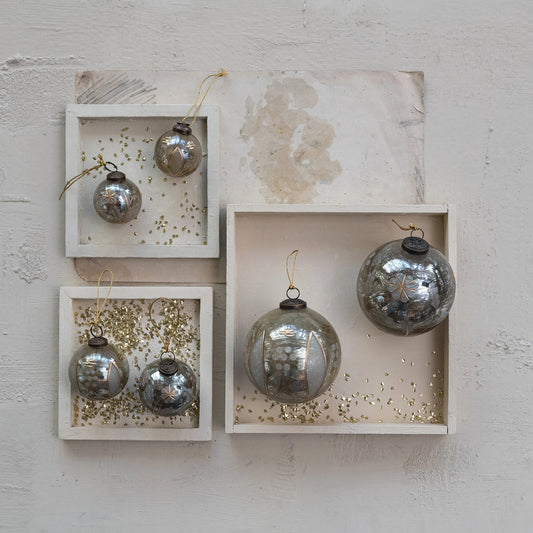 Etched Mercury Glass Ornament, Feathered Farmhouse