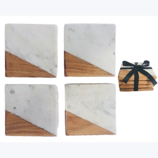 Wood + White Marble Coasters, The Feathered Farmhouse