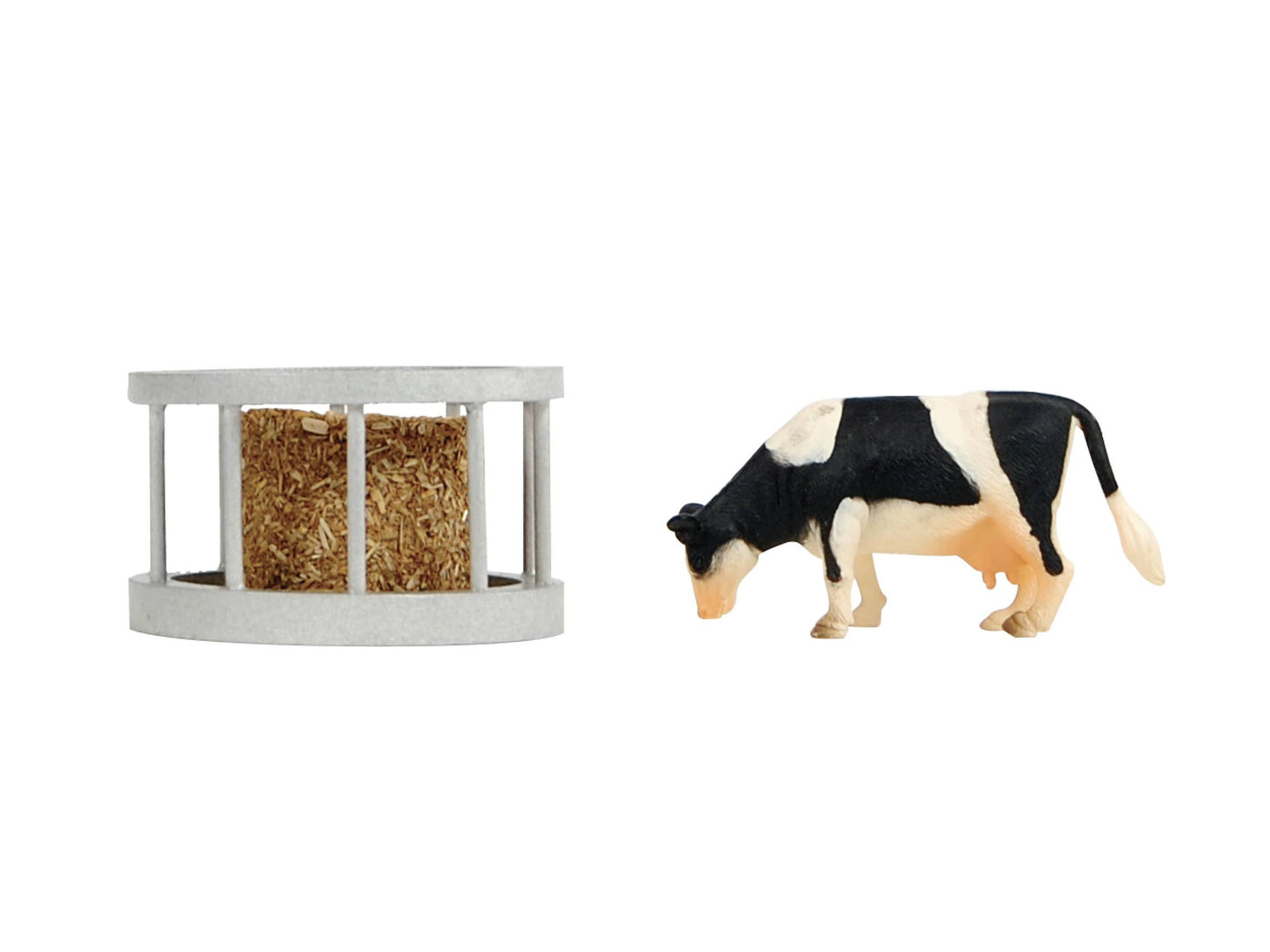 1:32 Scale Cattle Feeder Set W/ Round Bale And Standing Cow