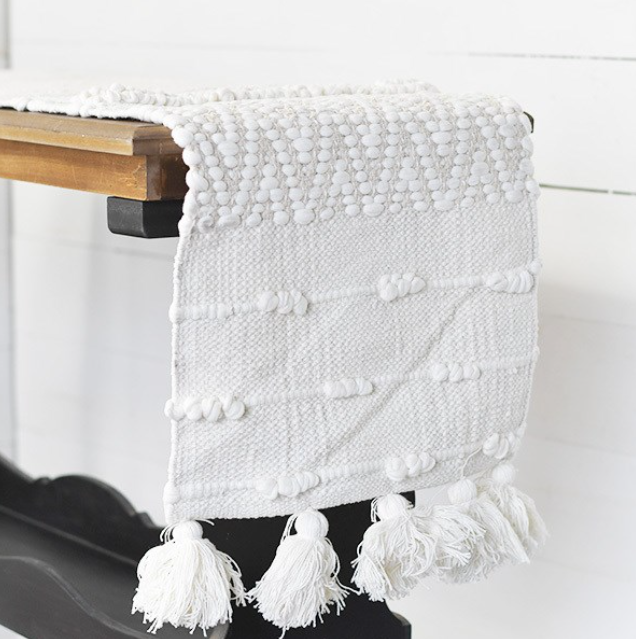 Beige + White Tassle Runner