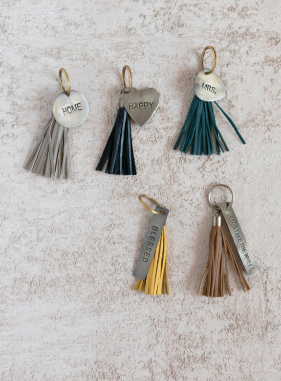 Leather Tassel Key Chain, Feathered Farmhouse