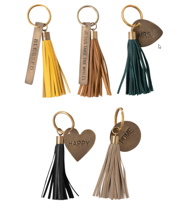 Leather Tassel Key Chain, Feathered Farmhouse