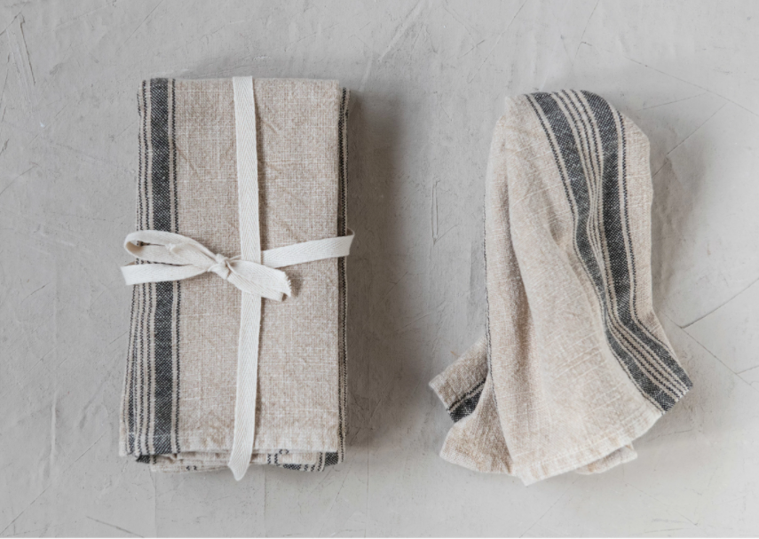 Striped Cotton Blend Napkins, Feathered Farmhouse