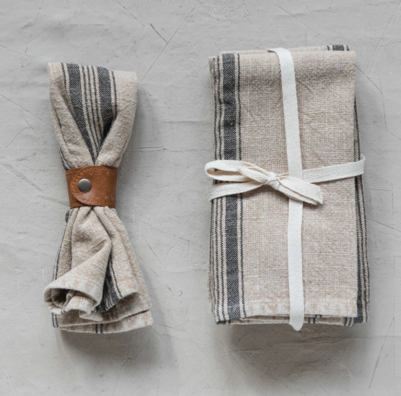 Striped Cotton Blend Napkins, Feathered Farmhouse