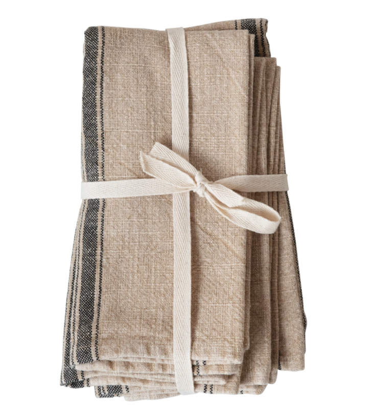 Striped Cotton Blend Napkins, Feathered Farmhouse