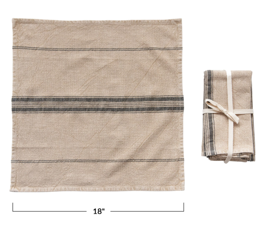 Striped Cotton Blend Napkins, Feathered Farmhouse