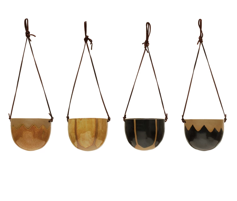 Hanging Stoneware Planters, Feathered Farmhouse