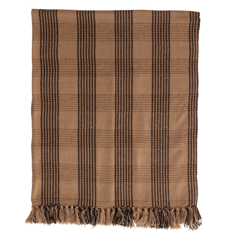 Brown Plaid Throw, Feathered Farmhouse