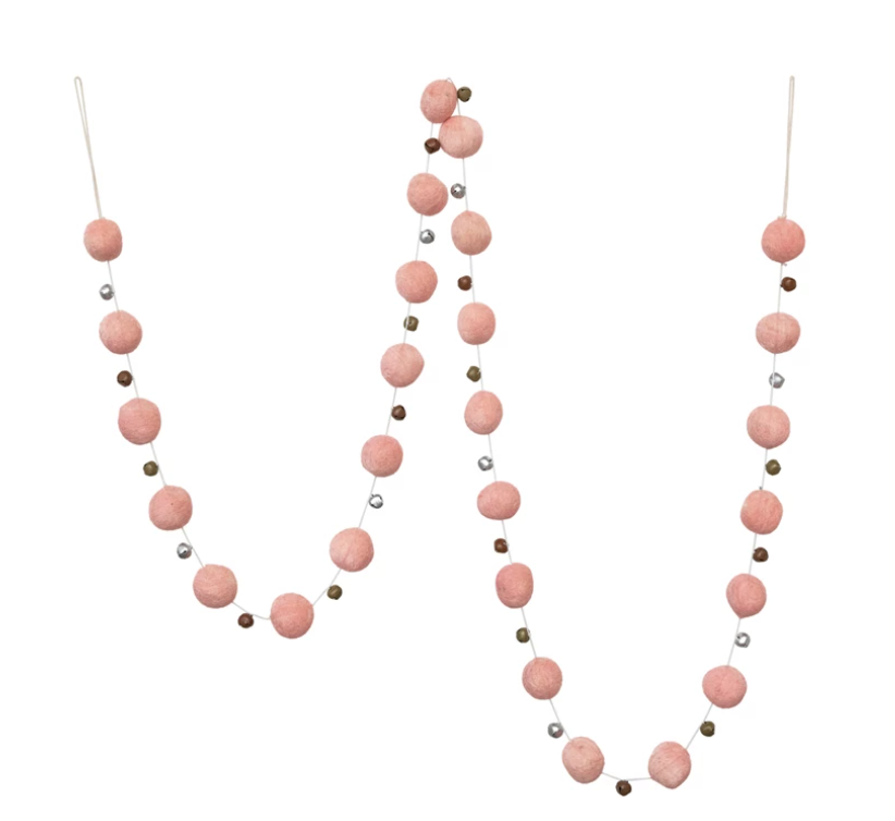 Pink Pom Pom Garland, Feathered Farmhouse