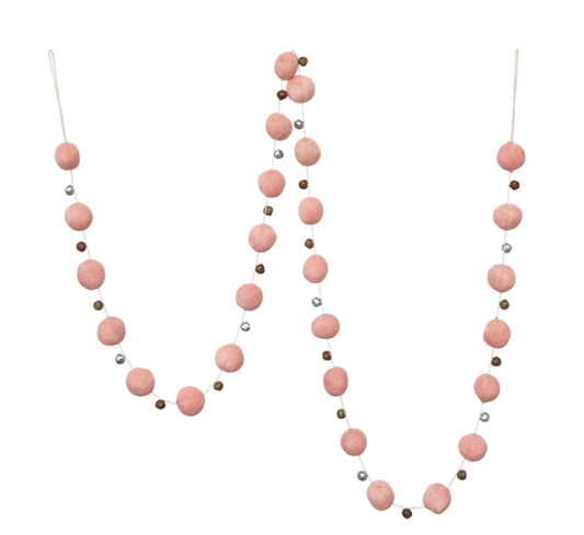 Pink Pom Pom Garland, Feathered Farmhouse