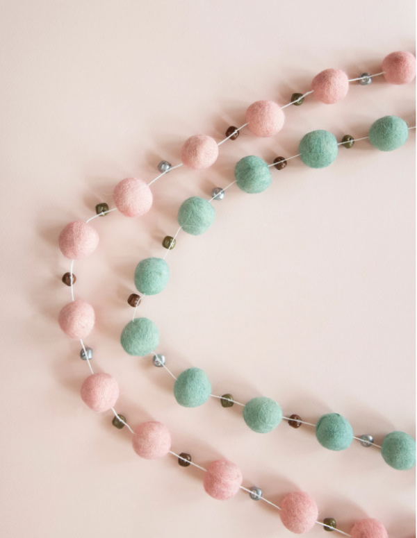 Pink Pom Pom Garland, Feathered Farmhouse