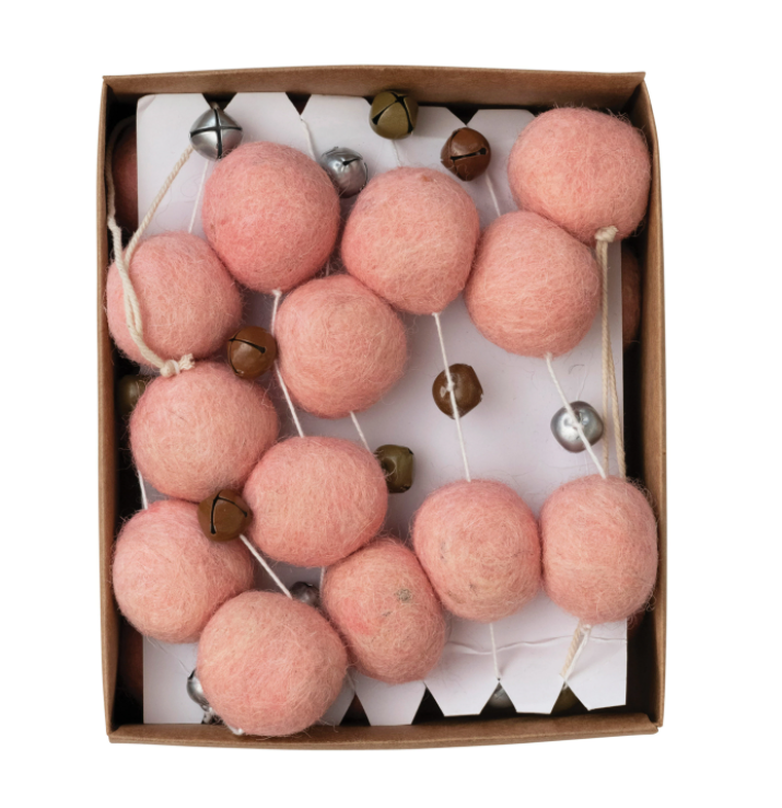 Pink Pom Pom Garland, Feathered Farmhouse