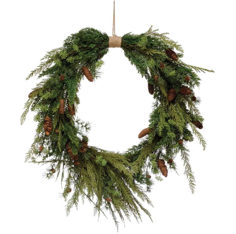 Faux Pine Wreath, Feathered Farmhouse