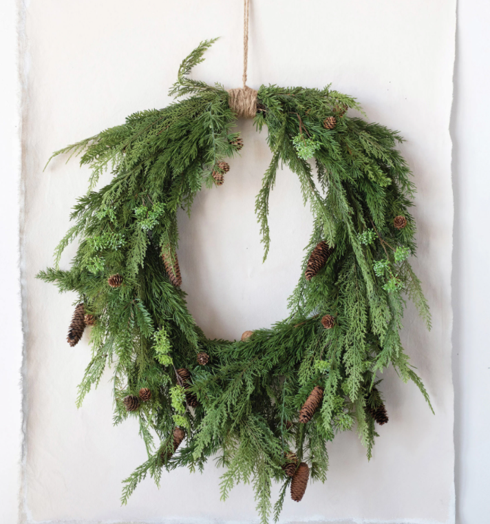 Faux Pine Wreath, Feathered Farmhouse