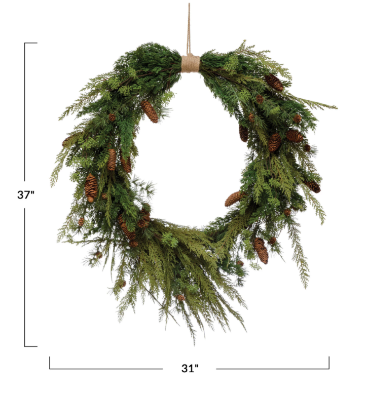 Faux Pine Wreath, Feathered Farmhouse