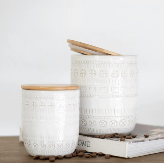 Boho Ceramic Canisters, Feathered Farmhouse