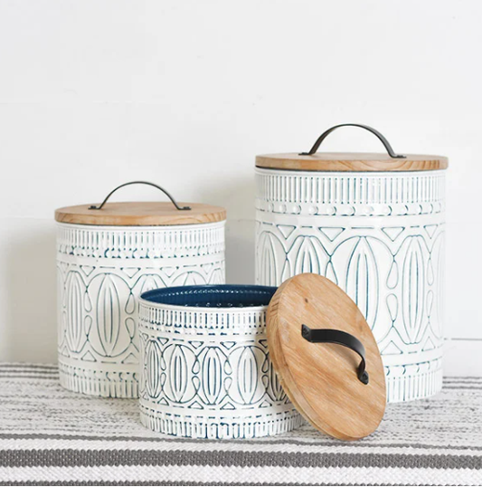 White Decorative Canisters, Feathered Farmhouse