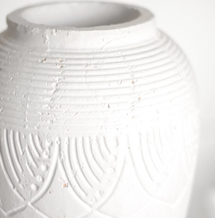 White Boho Vase, Feathered Farmhouse