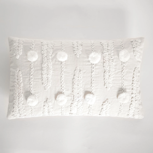 White Artisan Pillow, Feathered Farmhouse