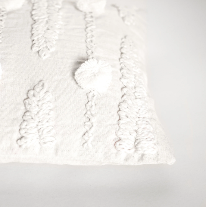 White Artisan Pillow, Feathered Farmhouse