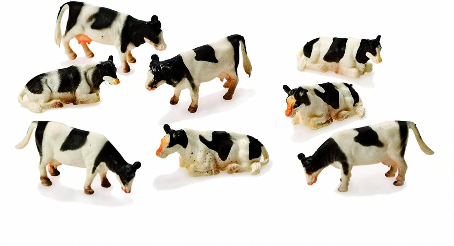 Kids Globe 1:87 Scale 8 Piece Standing/Laying Down Black and White Cow