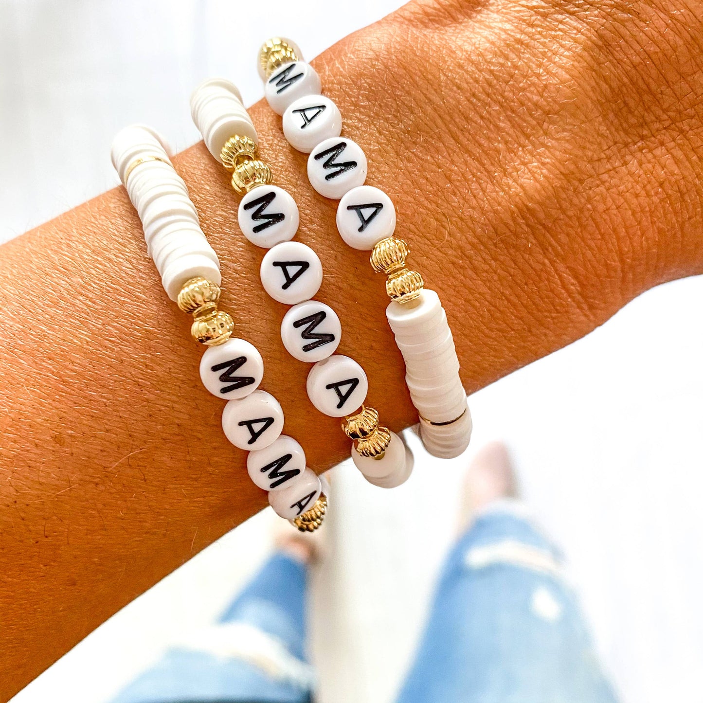 Mama Black & White Heishi Bracelet Jewelry
