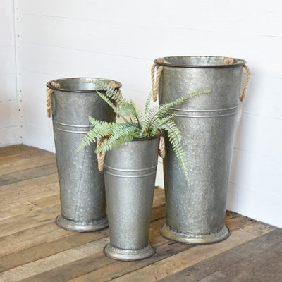 large galvanized plant pots Old Galvanized Tall Pots