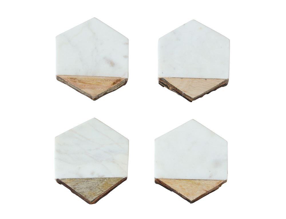 Mango Wood and Marble Hexagon Coasters