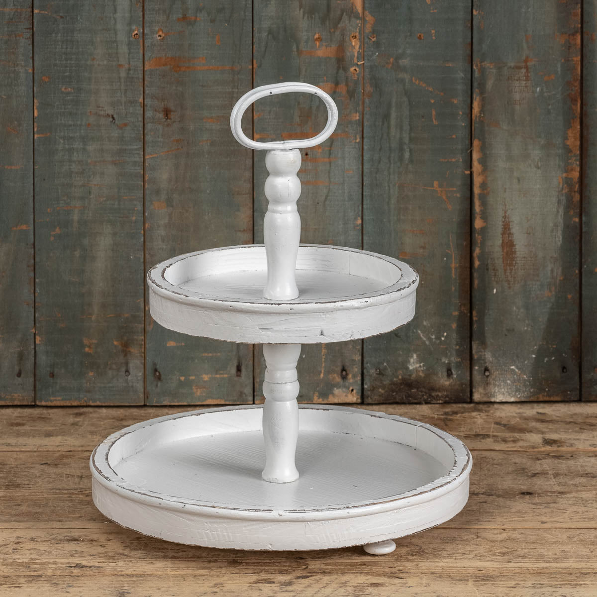 2-Tier White Wood Tray