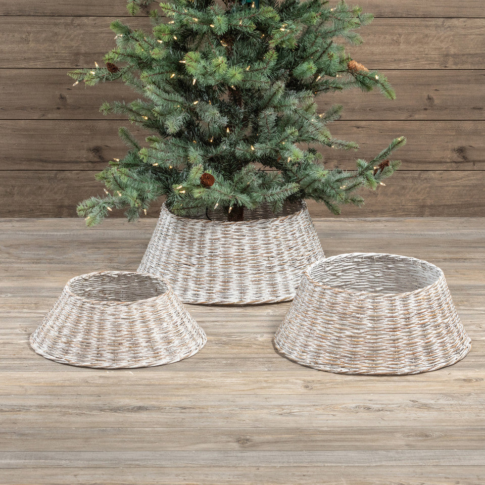 whitewash rattan tree skirt, the feathered farmhouse