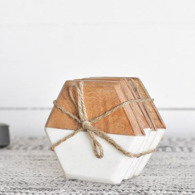 Hexagon Wood + Marble Coasters, The Feathered Farmhouse