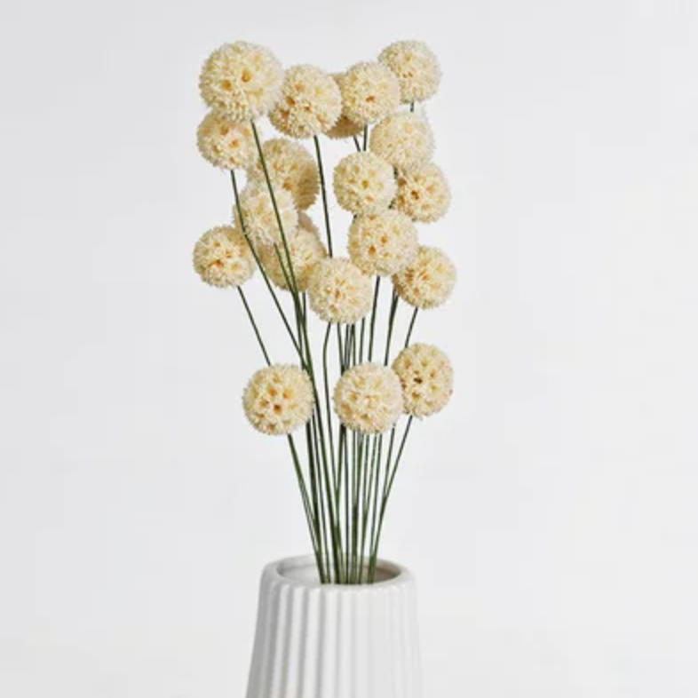 White Windball Flower, Feathered Farmhouse